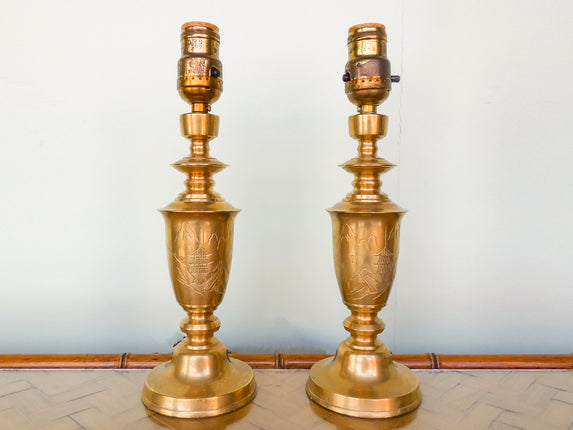 Pair of Petite Pagoda Brass Lamps
