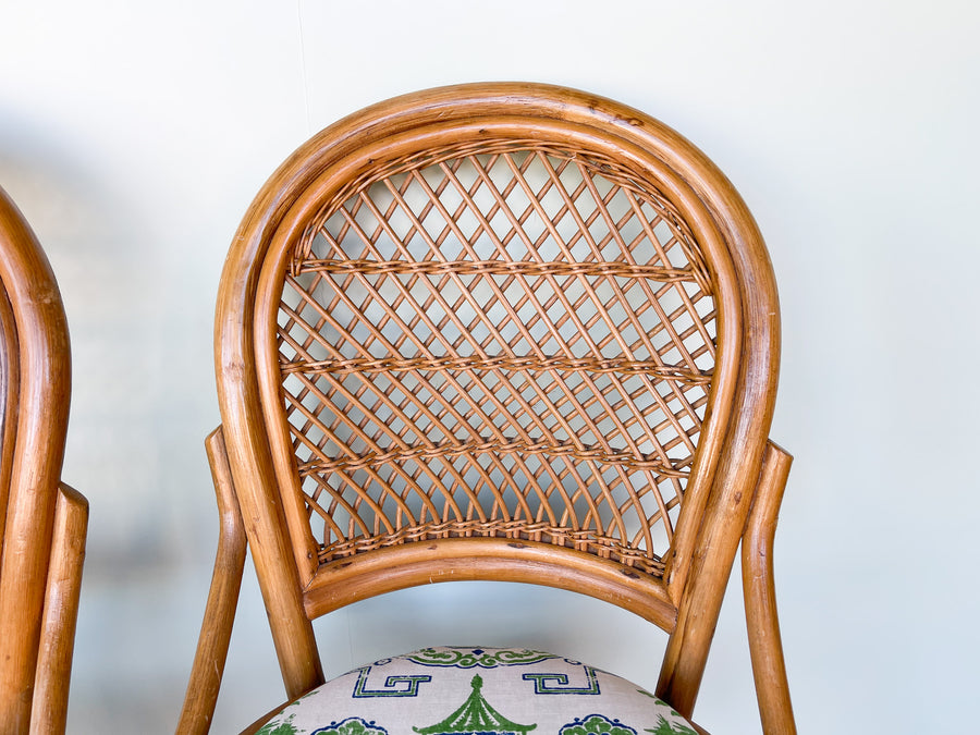 Pair of Rattan Pagoda Bar Stools