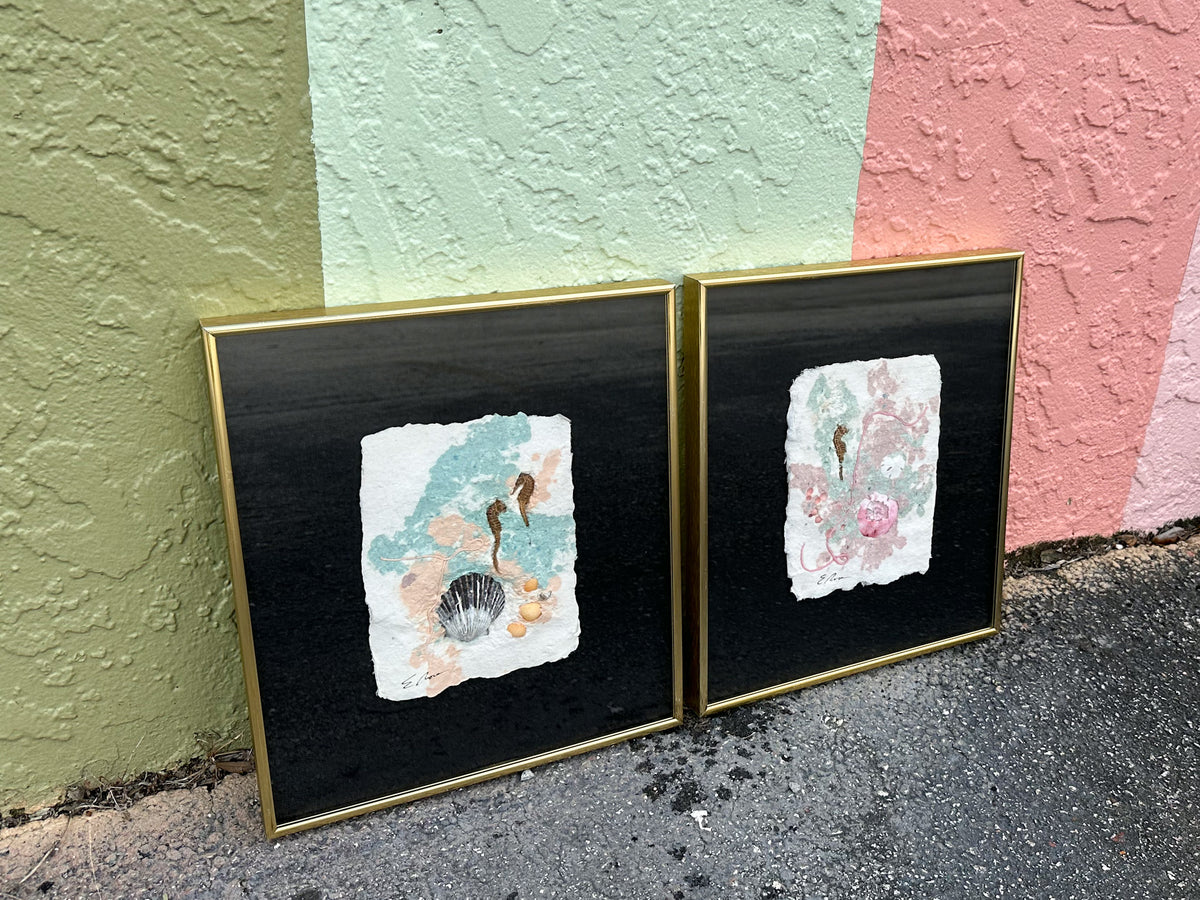 Pair of Linen and Shell Original Art