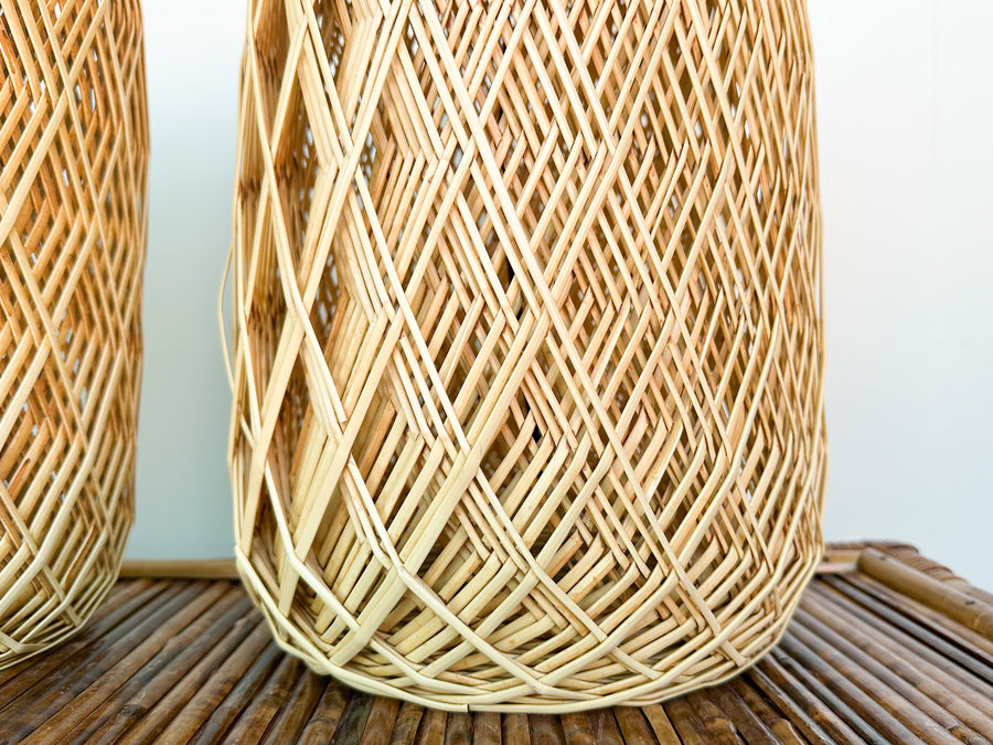 Pair of Coastal Woven Rattan Lamps