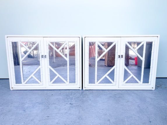 Pair of Oversized Mirrored Chippendale Nightstands