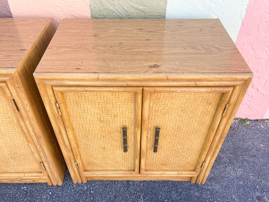 Pair of Oversized Natural Faux Bamboo Nightstands