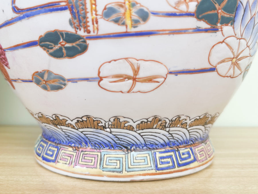 Pair of Large Colorful Heron Vases