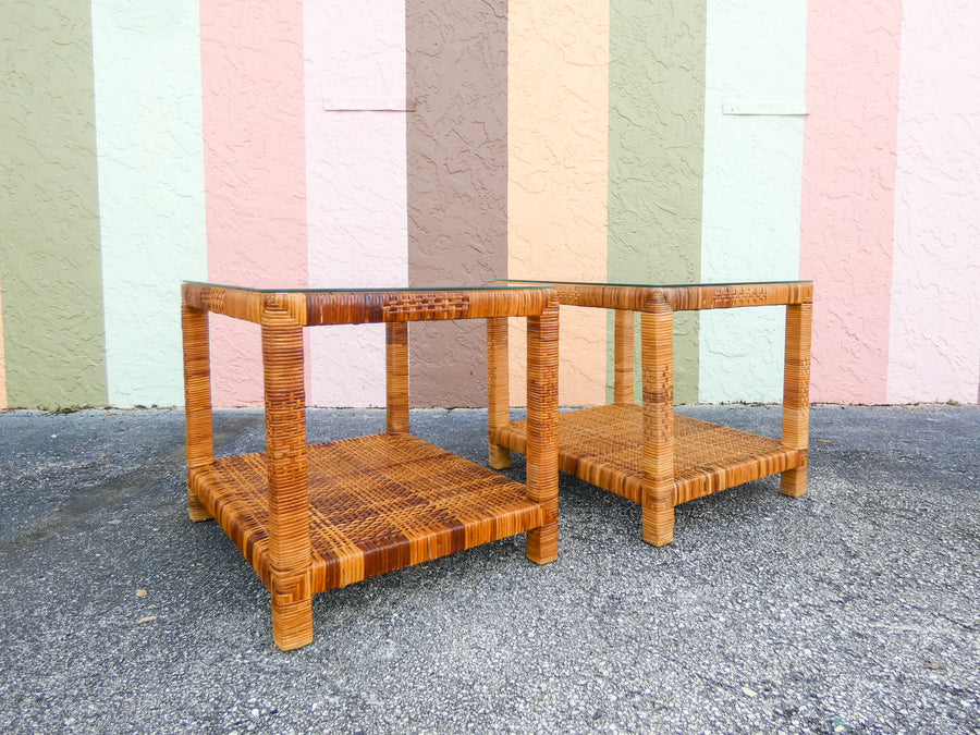 Pair of Rattan Wrapped Side Tables