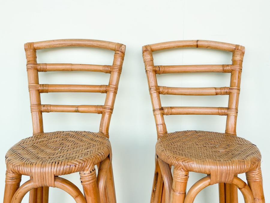 Pair of Island Style Rattan Bar Stools