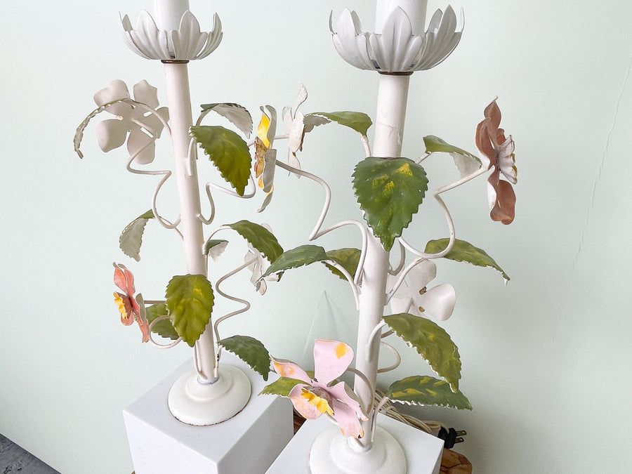 Pair of Tole Flower Lamps