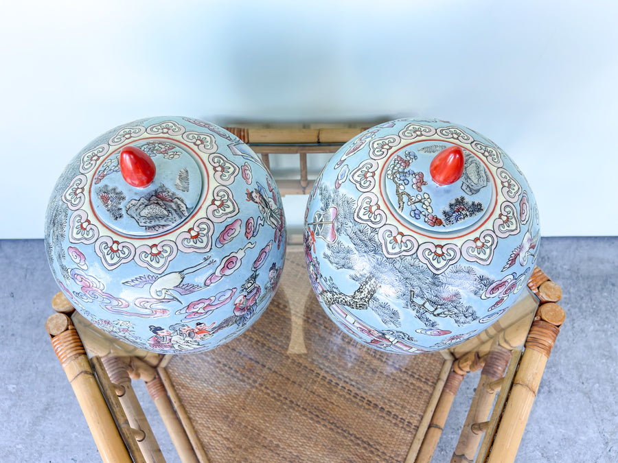 Pair of Asian Inspired Temple Jars