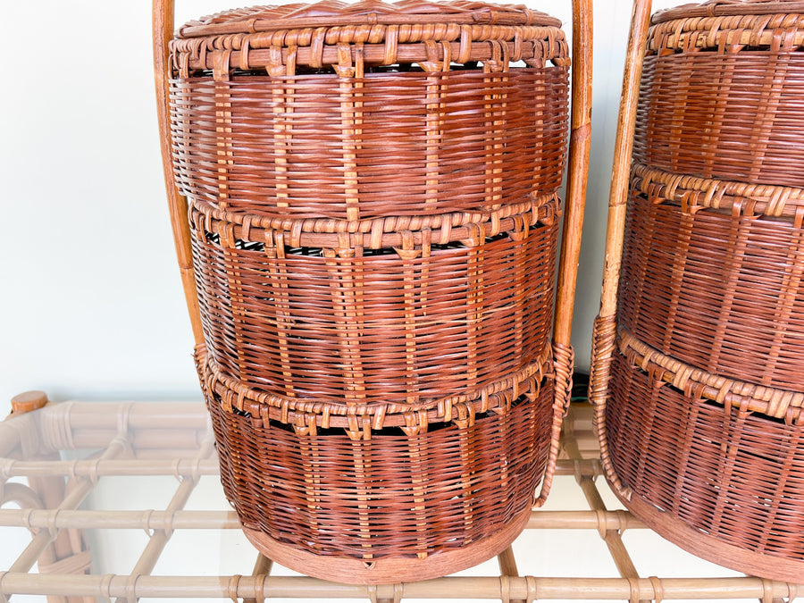 Pair of Rattan Basket Lamps