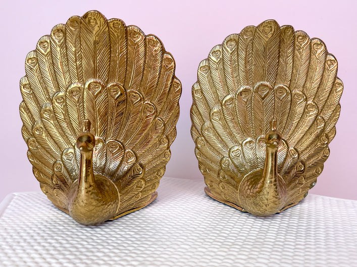 Pair of Brass Peacock Bookends