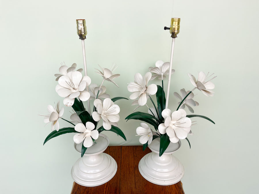 Pair of Floral Tole Lamps