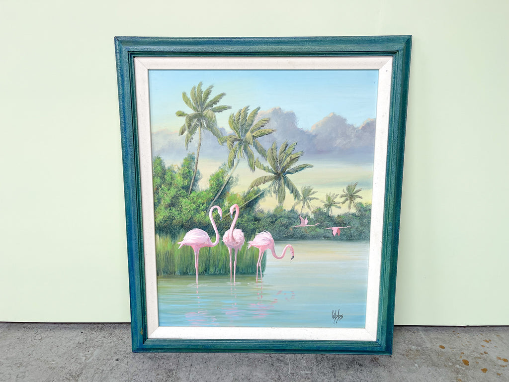 Old Florida Flamingo Art Signed Gibbs
