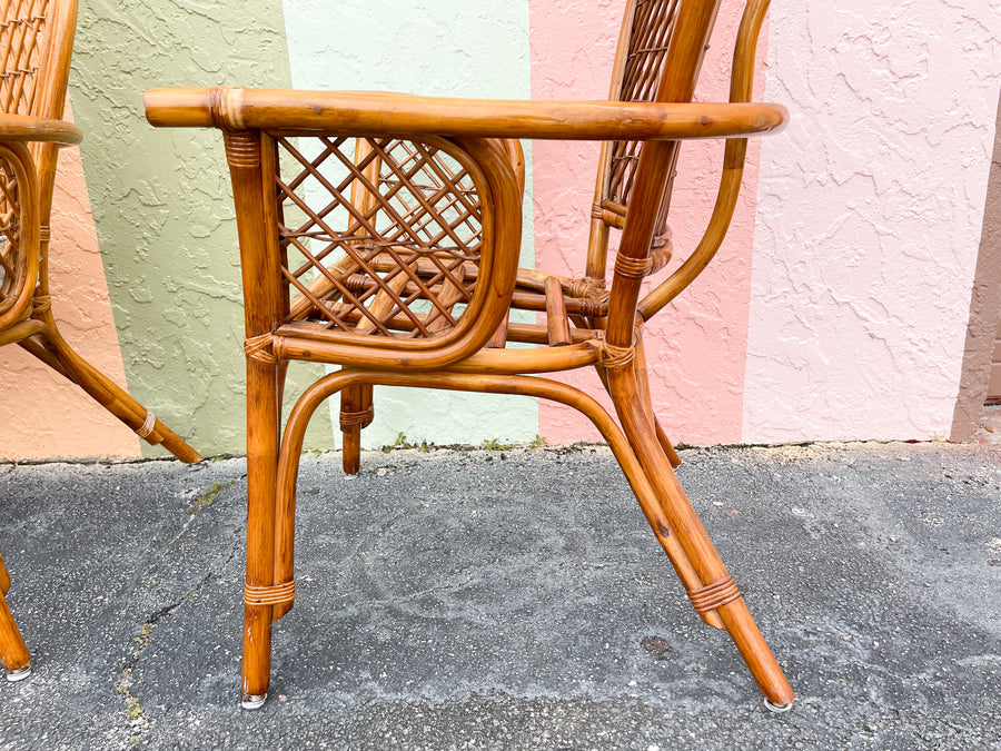 Pair of Coastal Rattan Balloon Back Chairs