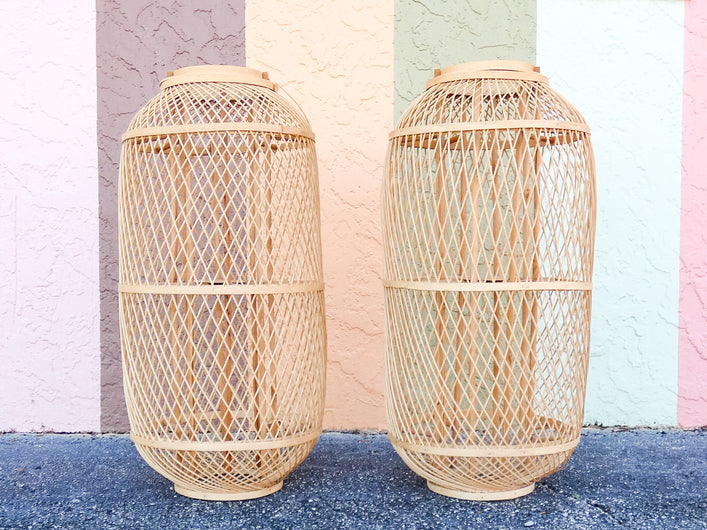 Pair of Large Rattan Lanterns