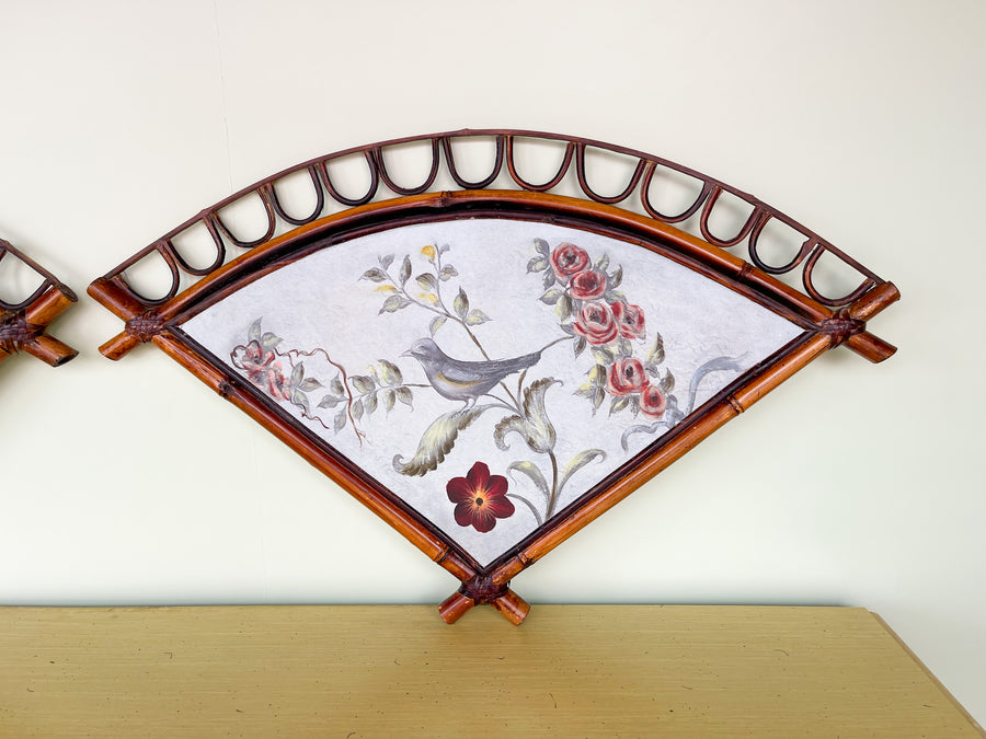 Pair of Hand Painted Rattan Fans