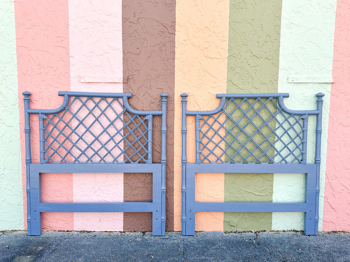 Pair of Cornflower Blue Ficks Reed Pagoda Twin Headboards