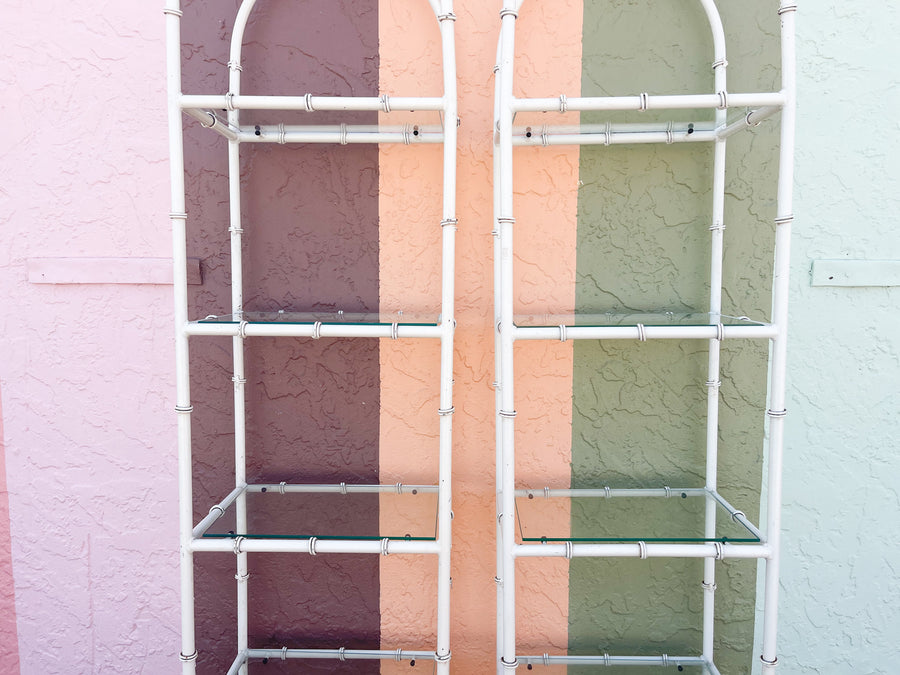 Pair of Faux Bamboo Metal Etageres