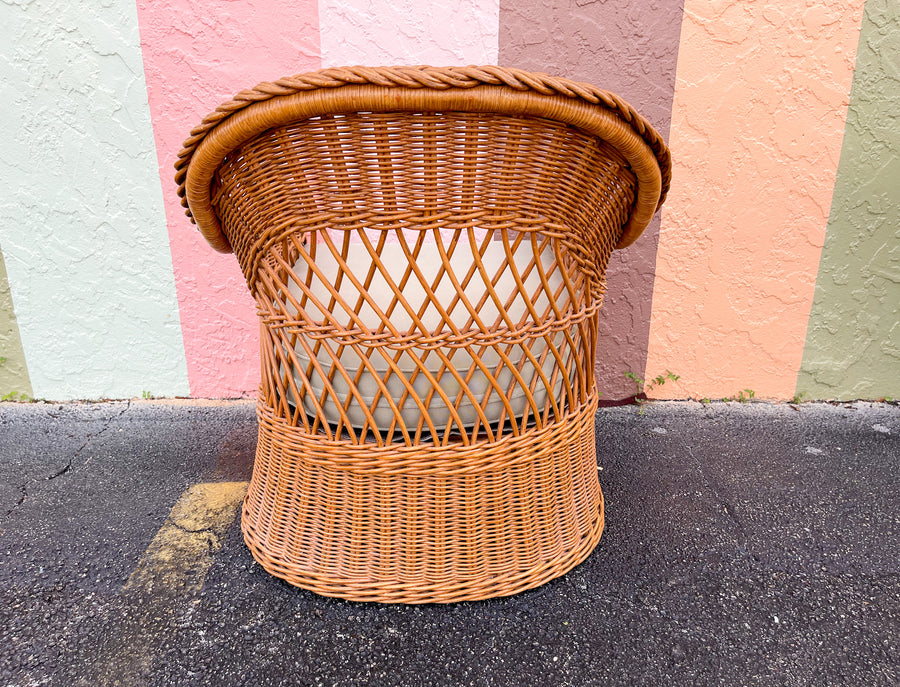 Pair of Braided Rattan Lounge Chairs