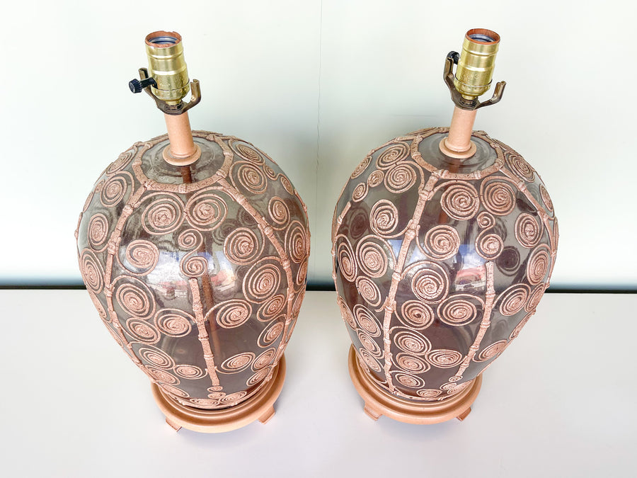 Pair of Faux Bamboo Glass Icing Lamps