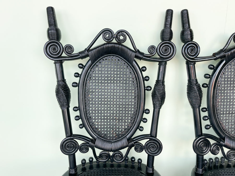 Pair of Whimsical Rattan and Cane Chairs