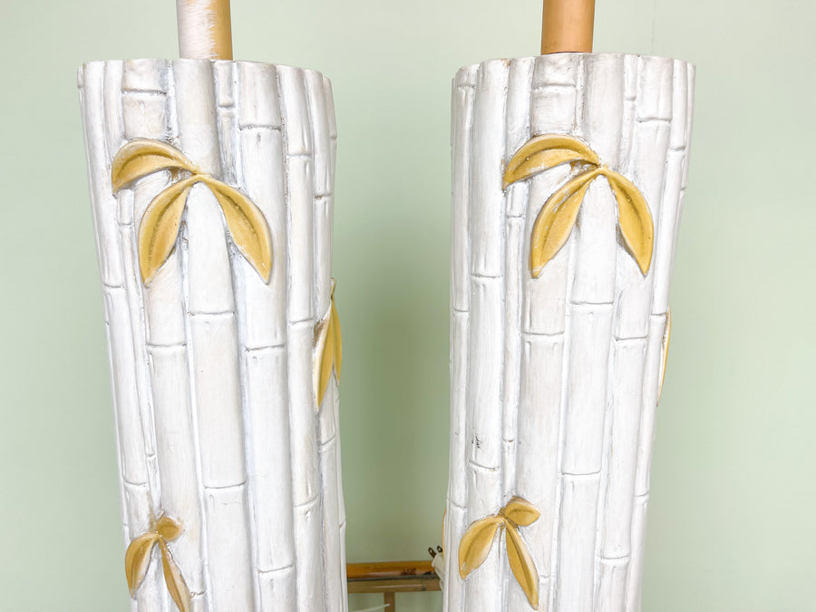 Pair of Faux Bamboo Leaf Lamps