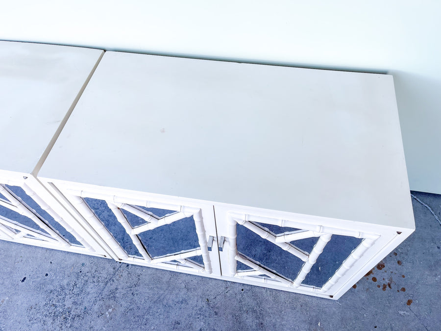Pair of Oversized Mirrored Chippendale Nightstands