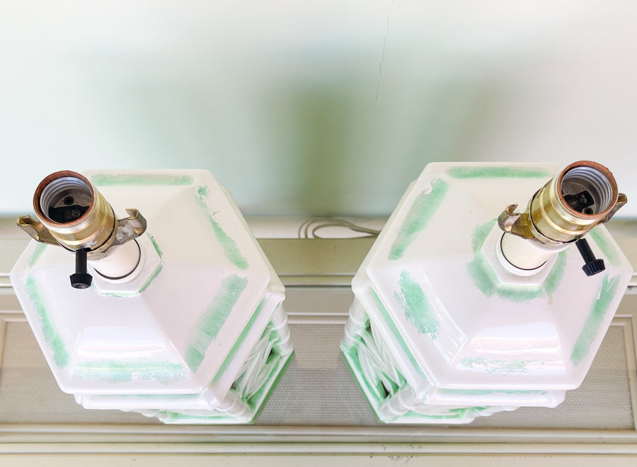 Pair of Faux Bamboo Leaf Lamps