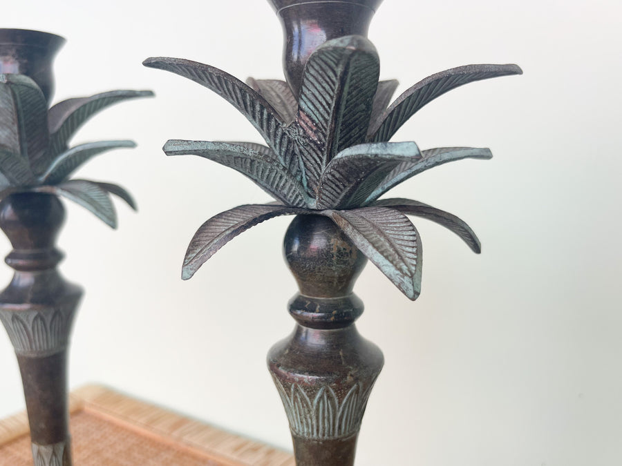 Pair of Brass Palm Tree Candlesticks