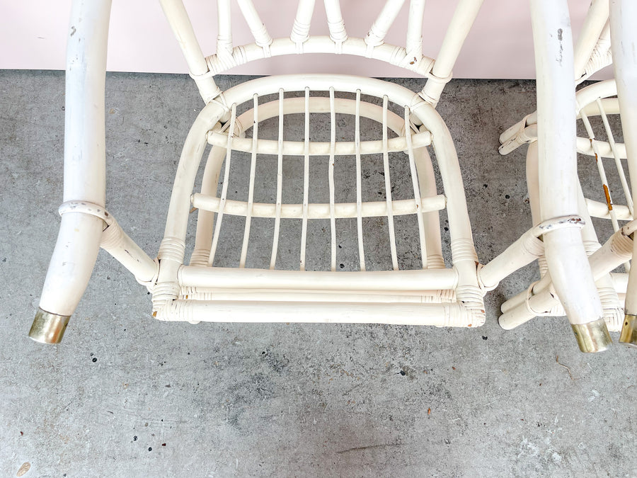 Pair of Rattan Chairs with Brass Detail
