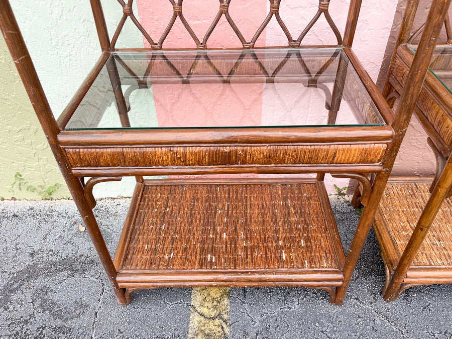 Pair of Island Style Rattan Etageres