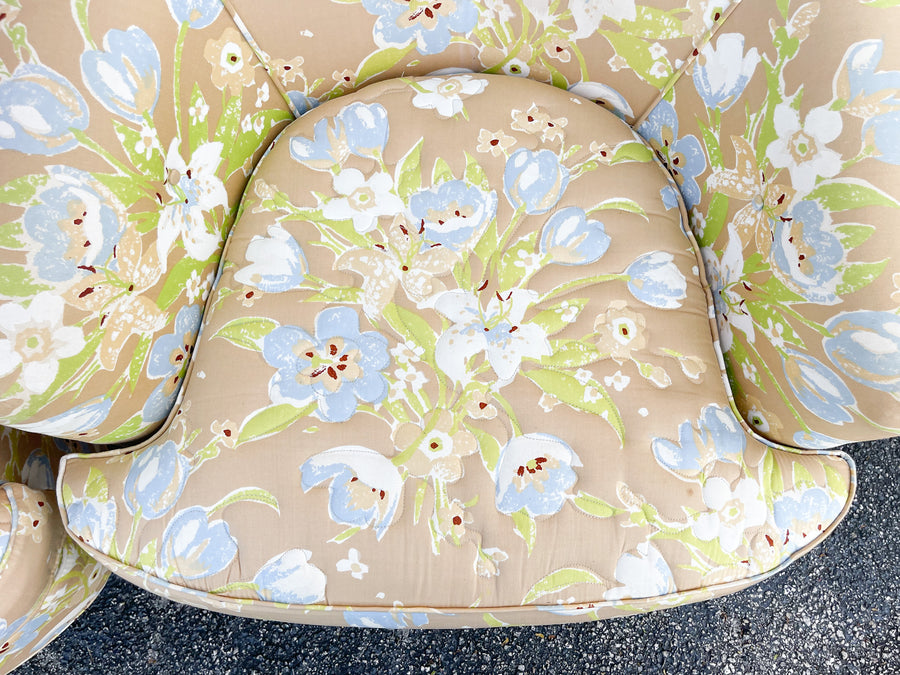 Pair of Granny Chic Upholstered Swivel Chairs