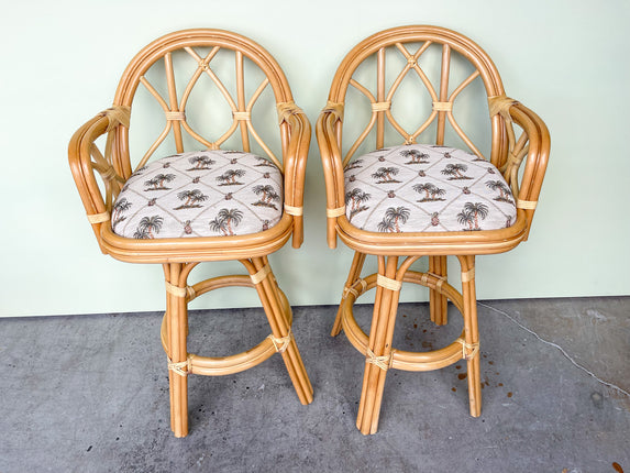 Pair of Coastal Rattan Bar Stools