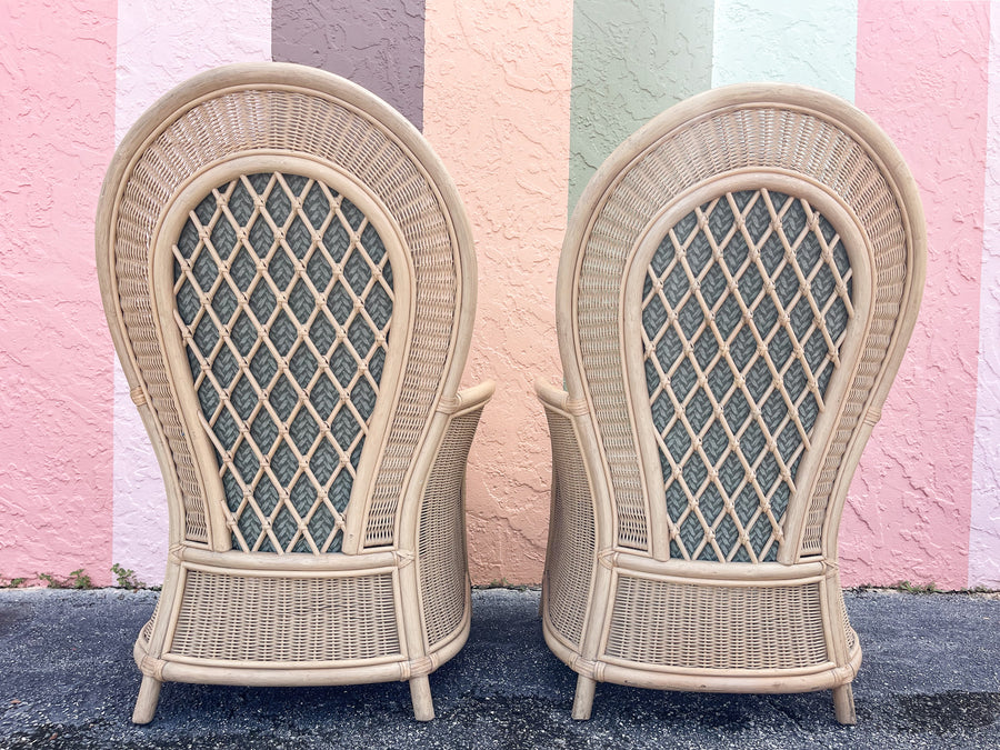 Pair of Island Chic Fan Back Rattan Chairs