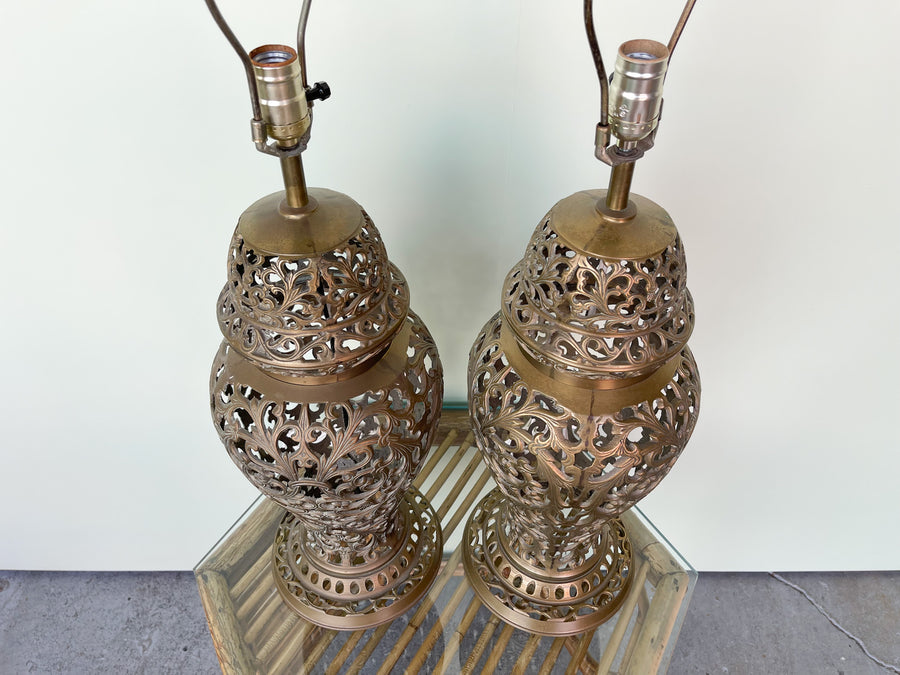 Pair of Brass Pierced Lamps