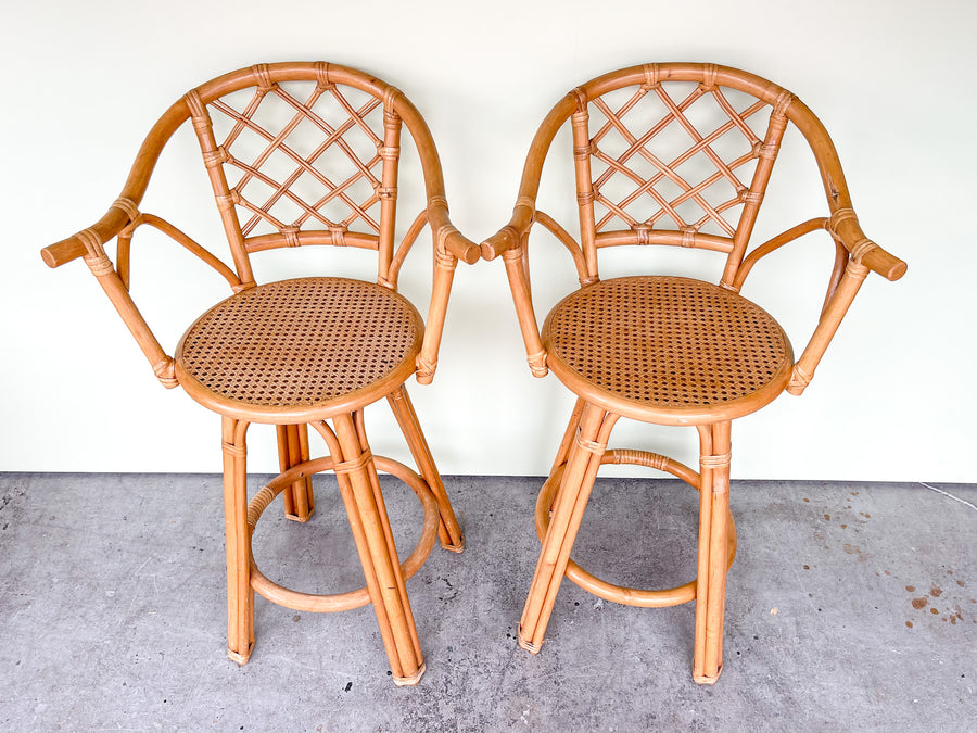Pair of Rattan and Cane Bar Stools