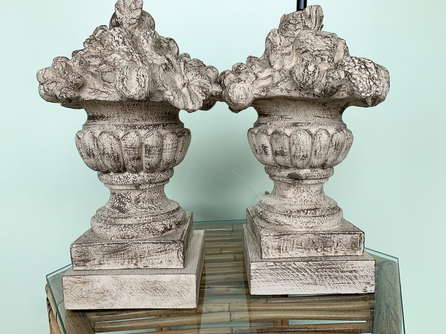Pair of Carved Topiary Fruit Lamps
