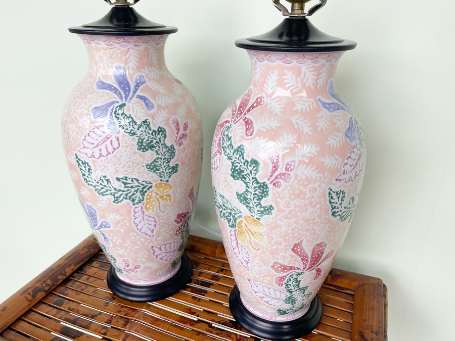 Pair of Tropical Ceramic Lamps
