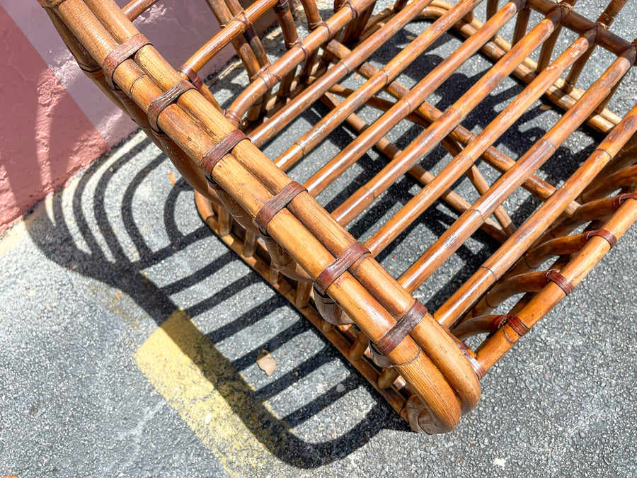 Pair of Rattan Lounge Chairs and End Table