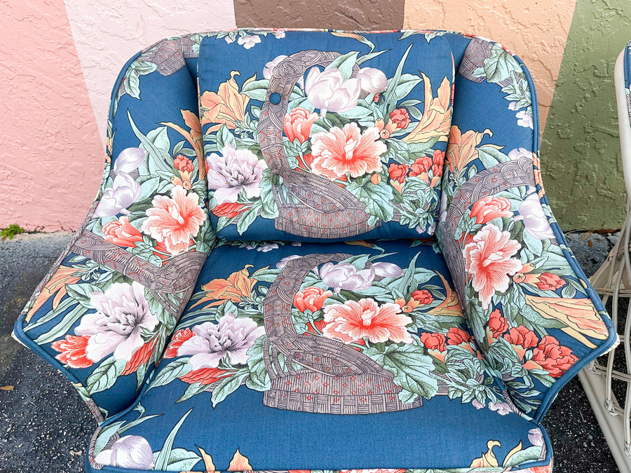 Pair of Ficks Reed Rattan Lounge Chairs and Ottomans