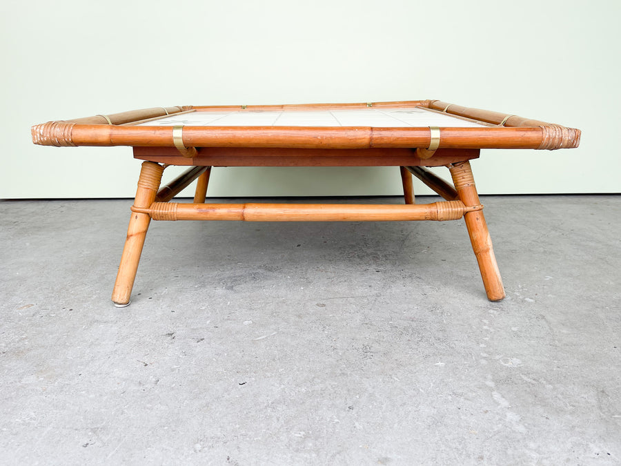 John Wisner for Ficks Reed Rattan Tile Top Coffee Table