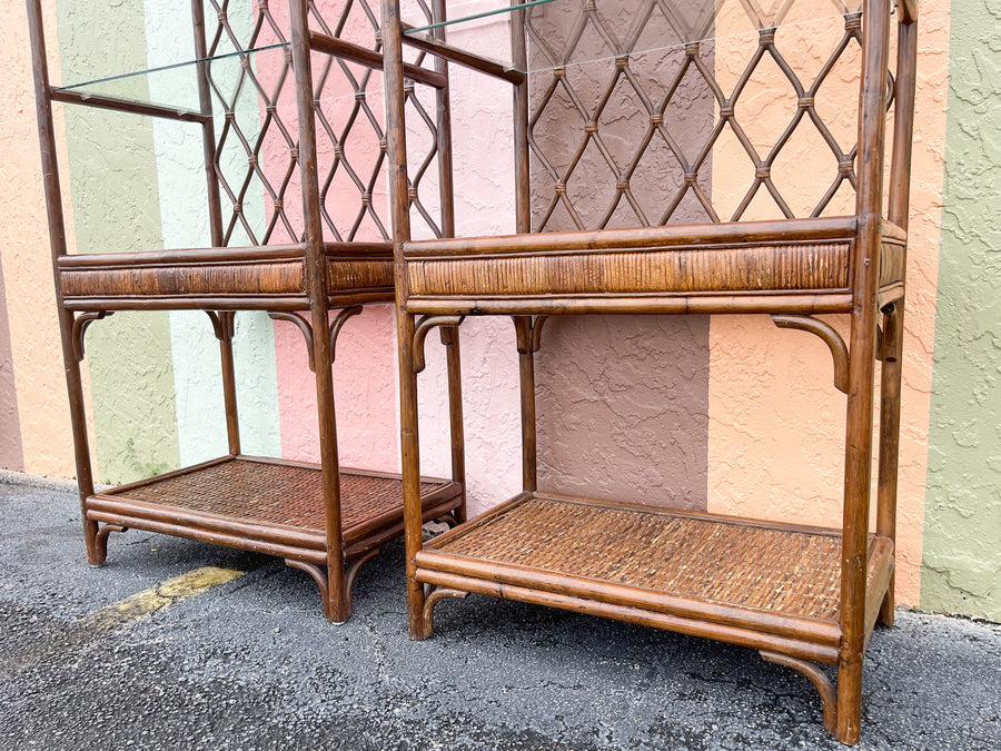 Pair of Island Style Rattan Etageres