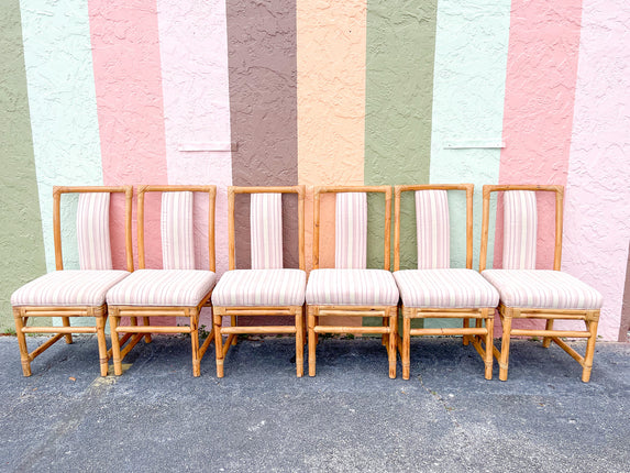 Set of Six Upholstered Back Rattan Side Chairs