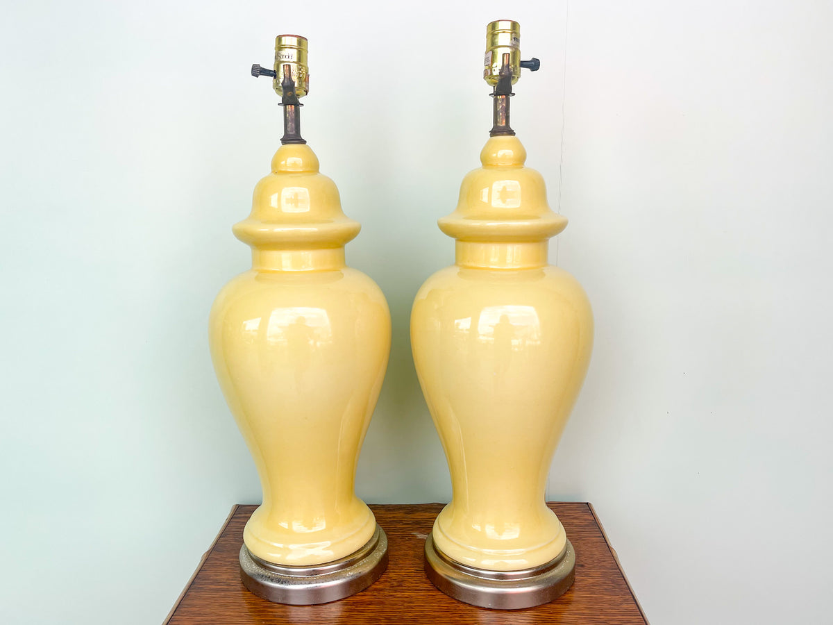 Pair of Yellow Ginger Jar Lamps