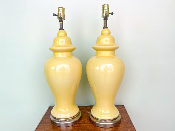 Pair of Yellow Ginger Jar Lamps