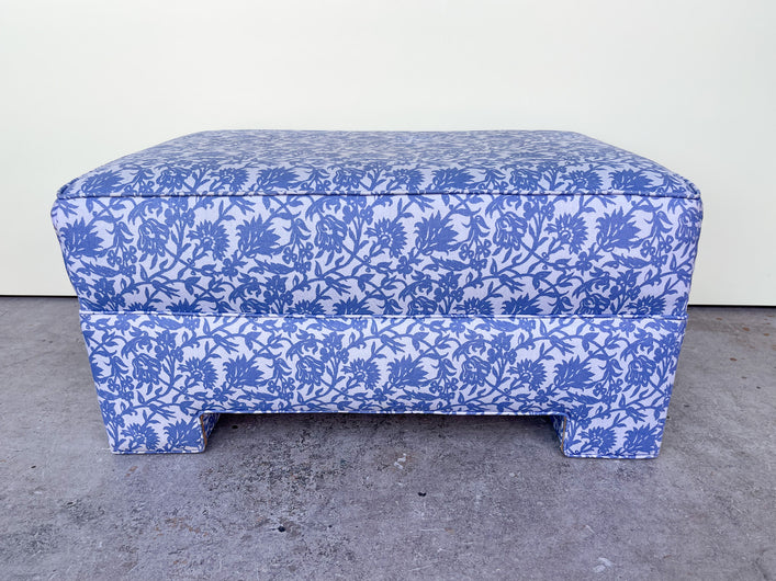 Blue and White Forever Upholstered Ottoman