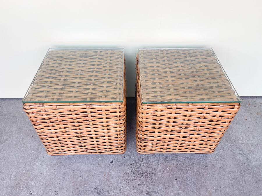 Pair of Bamboo Cube Side Tables