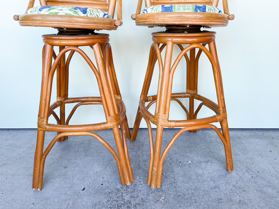 Pair of Rattan Pagoda Bar Stools