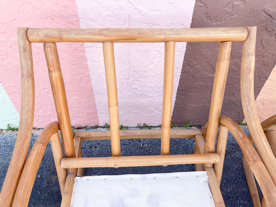 Pair of Sweet Striped Rattan Lounge Chairs
