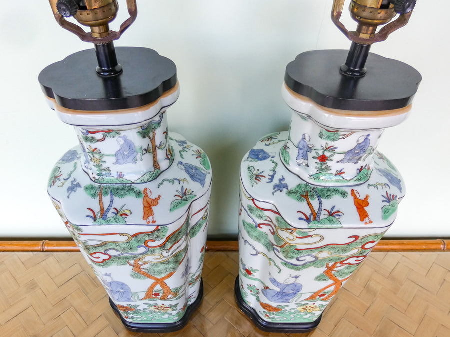 Pair of Colorful Chinoiserie Lamps
