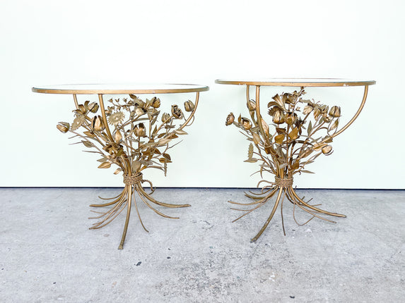 Pair of Italian Tole Floral Side Tables