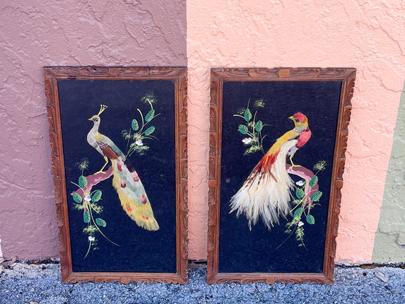 Pair of Mexican Feather Bird Art